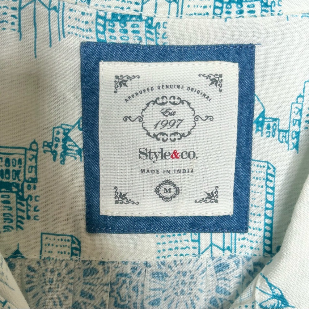 Style & Co. White and Blue Lightweight Summer Cooling Button Down/Up Shirt - Picture 9 of 9